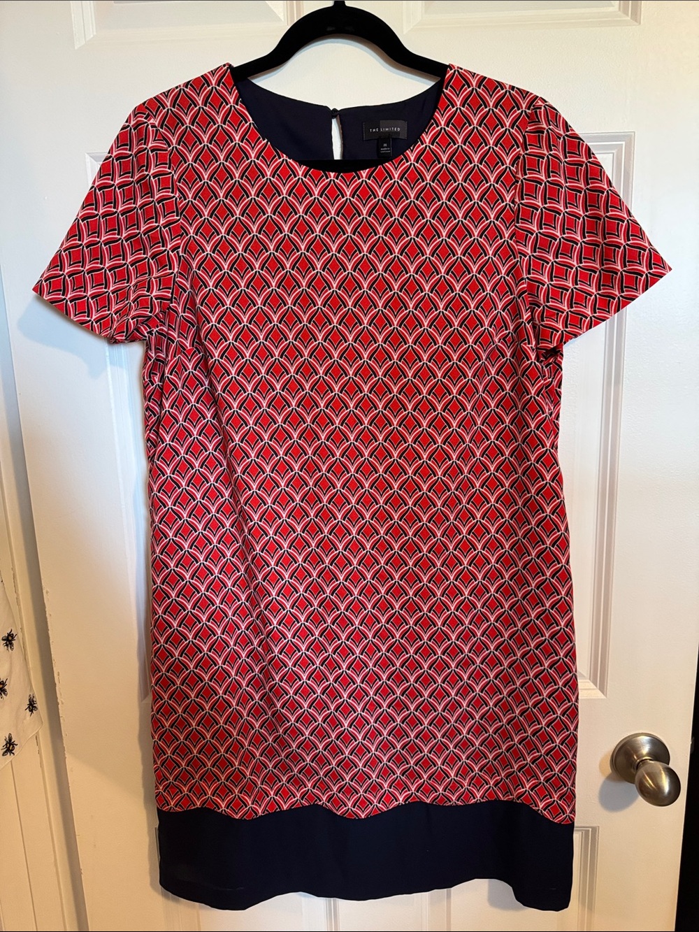 The Limited Red and Navy Blue Geometric Shift Dress